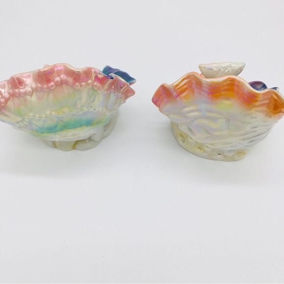 Vintage Pair Luster Dolphins Ceramic Iridescent Pearl Seashell Figurines - Picture 6 of 9